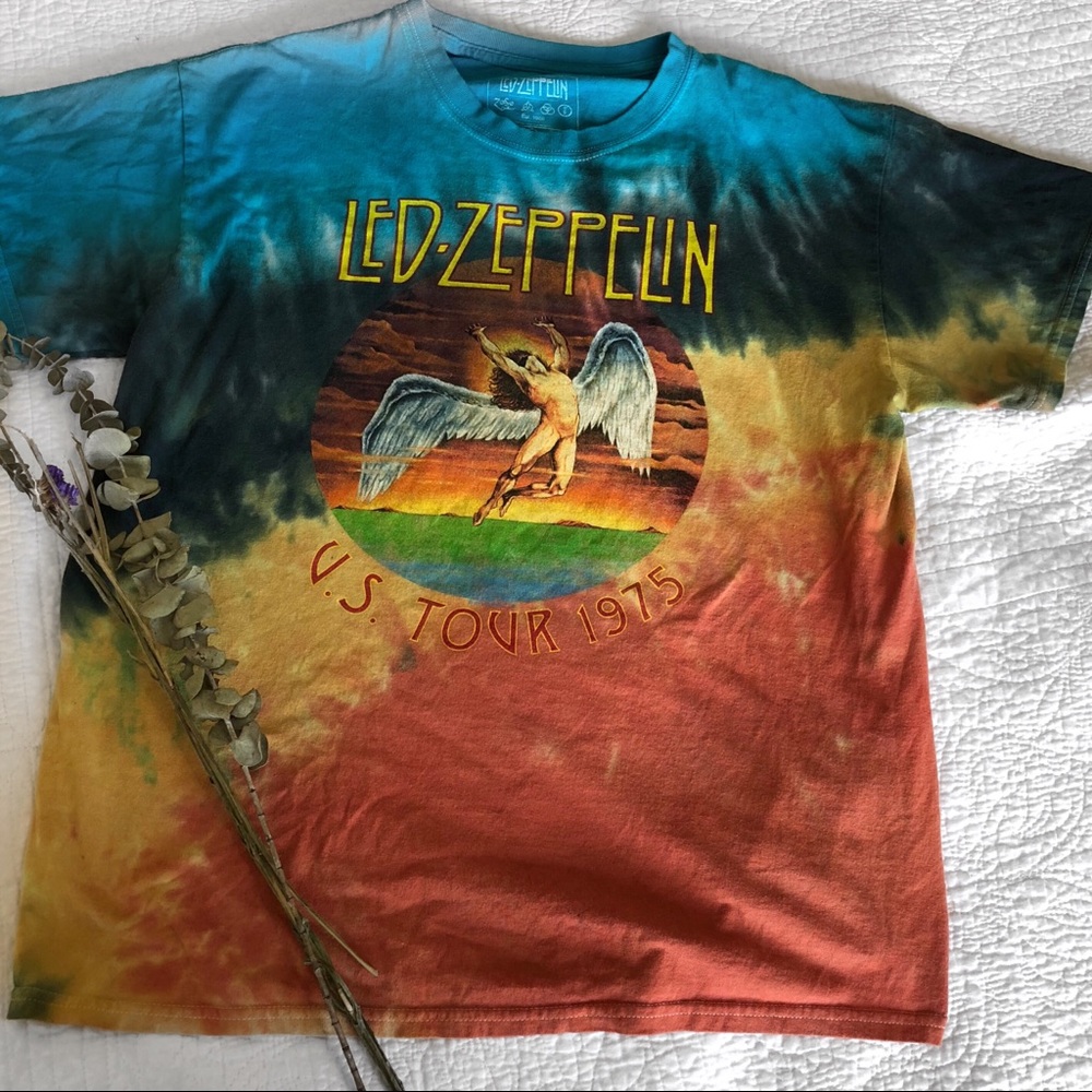Vintage Led Zippelin Band T SZ M tie dye rainbow